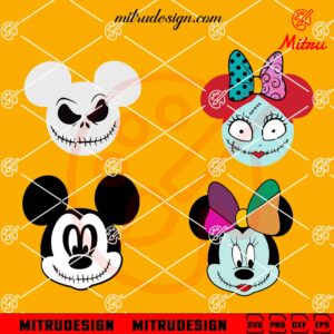 Mickey And Minnie Head Jack Sally SVG, Nightmare Before Christmas Disney SVG, Cute Halloween SVG