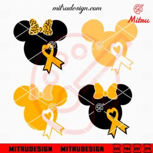 Mickey Minnie Head Gold Ribbon SVG, Mickey Childhood Cancer Awareness SVG