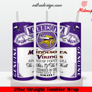 Minnesota Vikings King Of Football Budweiser 20oz Skinny Tumbler Wrap PNG, File For Tumbler