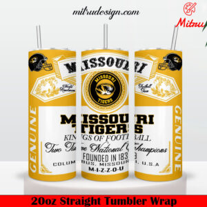 Missouri Tigers King Of Football Budweiser 20oz Skinny Tumbler Wrap PNG, Sublimation