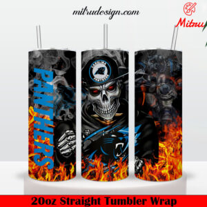 Carolina Panthers Skull 20oz Skinny Tumbler Wrap PNG, Sublimation File