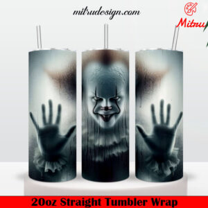 Pennywise Peeking 20oz Skinny Tumbler Wrap PNG, Funny Pennywise Halloween Tumbler Template