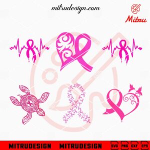 Pink Ribbon SVG Bundle, Heart SVG, Breast Cancer Month SVG, PNG, DXF, EPS