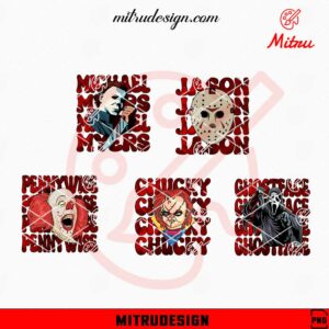 Retro Halloween Movie Characters Bundle PNG, Michael, Jackson, Chucky PNG