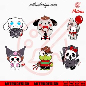 Sanrio Characters Horror Movie SVG, Funny Hello Kitty Friends Halloween SVG, PNG, Cricut