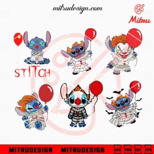 Stitch Pennywise SVG, Stitch IT Halloween SVG, PNG, DXF, EPS, Designs