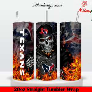 Houston Texans Skull Fire 20oz Skinny Tumbler Wrap PNG, Designs