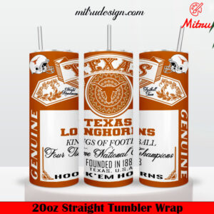 Texas Longhorns King Of Football Budweiser 20oz Skinny Tumbler Wrap PNG, Digital Download