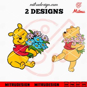 Winnie The Pooh And Flowers SVG, Cute Pooh Bear SVG, PNG, DXF, EPS, Files