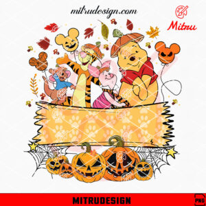 Winnie The Pooh Halloween Fall Custom Name PNG, Digital Download