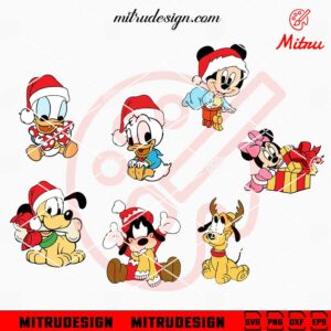 Baby Mickey Friends Santa Hat Bundle SVG, Cute Disney Cartoon Christmas SVG, For Kids