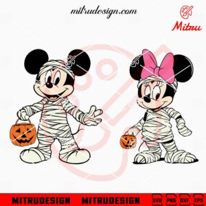 Baby Mickey Minnie Mouse Mummy SVG, Cute Halloween Disney SVG, PNG, DXF, EPS