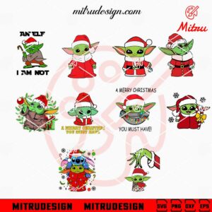 Baby Yoda Santa Hat Bundle SVG, Grogu Star Wars Xmas SVG, PNG, DXF, EPS, Files