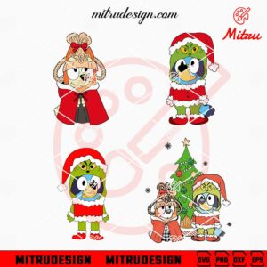 Bluey And Bingo Grinch SVG, Funny Bluey Christmas SVG, PNG, DXF, EPS, Cut Files