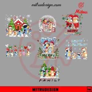 Bluey Family Christmas Bundle PNG, Merry Blueymas PNG, Digital Download