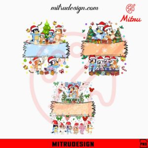 Bluey Family Custom Name Bundle PNG, Cute Bluey Christmas PNG, For Kids