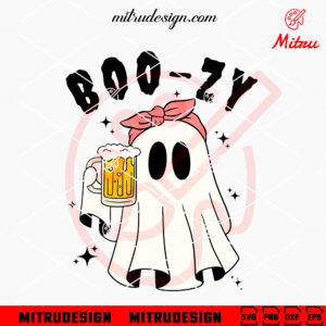 Boo-zy SVG, Halloween Ghost Drinking Beer SVG, PNG, DXF, EPS, Cricut