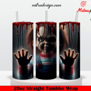 Chucky Peeking 20oz Skinny Tumbler Wrap, Chucky Doll Halloween Tumbler Template PNG