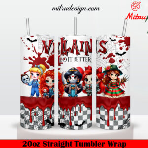 Cute Baby Horror Girls 20oz Skinny Tumbler Wrap, Villains Do It Better Tumbler Template PNG