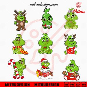 Cute Grinch Kids Bundle SVG, Baby Grinch Christmas SVG, PNG, DXF, EPS, Cut Files