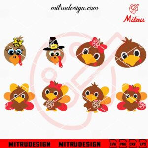 Cute Turkey Bundle SVG, Baby Turkey SVG, Kid Thanksgiving SVG, PNG, DXF, EPS