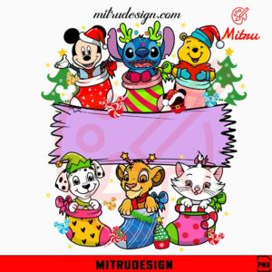 Disney Cartoon Animals Custom Name PNG, Mickey Stitch Pooh Xmas PNG, Sublimation Design