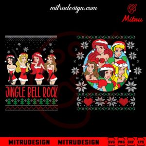 Disney Princess Ugly Christmas Sweater SVG, Jingle Bell Rock SVG, PNG, DXF, EPS, Files