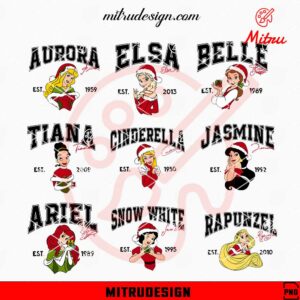 Disney Princesses Christmas Est Year Bundle PNG, Princesses Santa PNG, Instant Download