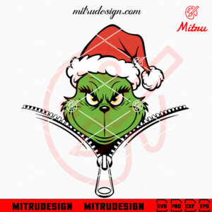 Grinch Zipper SVG, Grinch Santa Hat SVG, Merry Christmas SVG, PNG, DXF, EPS