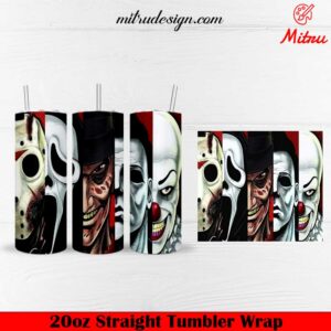 Horror Halloween Friends Face 20oz Skinny Tumbler Wrap, Instant Download