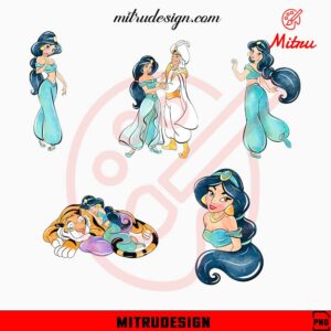 Jasmine Princess Clipart Bundle, Disney Aladdin Princess PNG, Instant Download