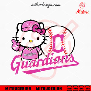 Pink Hello Kitty Guardians Baseball SVG, Funny Kitty Cleveland Guardians SVG, PNG, For Cricut