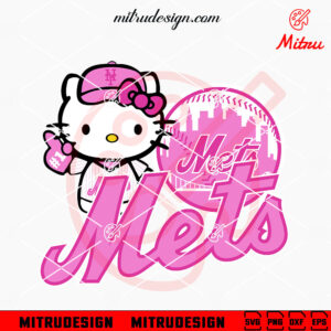 Pink Hello Kitty Mets Baseball SVG, Funny Kitty New York Mets SVG, Vector