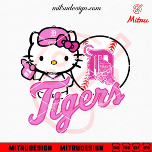 Pink Hello Kitty Tigers Baseball SVG, Funny Detroit Tigers SVG, PNG, DXF, EPS, For Girls