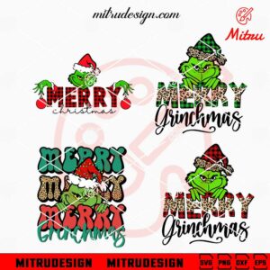 Merry Grinchmas Leopard Buffalo Plaid Bundle SVG, Merry Christmas SVG, Cut Files