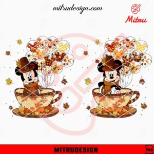 Mickey And Minnie In Coffee Cup Thanksgiving PNG, Digital Files