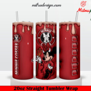 Minnie Halloween Coffee 3D 20oz Skinny Tumbler Wrap, Minnie Mouse Evil Tumbler Template PNG