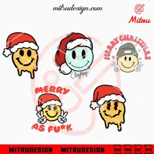 Smiley Face Christmas Quotes Bundle SVG, PNG, DXF, EPS, Digital Download