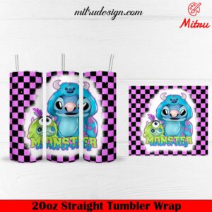 Stitch Sulley And Mike 20oz Skinny Tumbler Wrap, Monsters Inc Tumbler Template PNG