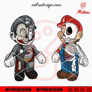 Super Mario Half Skeleton SVG, Mario Horror Halloween SVG, PNG, DXF, EPS, Downloads