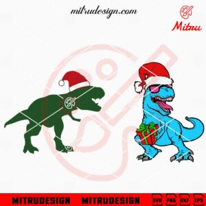 T Rex Santa Hat SVG, Tyrannosaurus Christmas SVG, PNG, DXF, EPS, Cricut