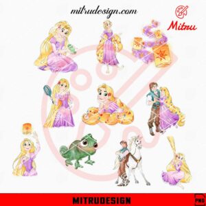 Tangled Characters Clipart Bundle, Princess Rapunzel, Flynn Rider, Pascal Chameleon PNG