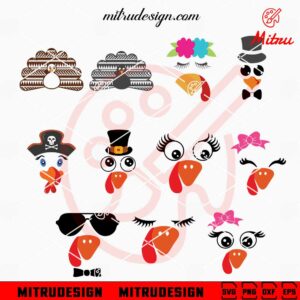 Turkey Face Bundle SVG, Thanksgiving SVG, PNG, DXF, EPS, Digital Files