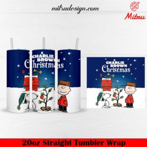 A Charlie Brown Christmas 20oz Skinny Tumbler Wrap PNG, Cute Snoopy Friend Tumbler Template Files