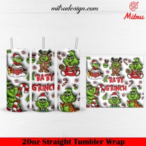 Baby Grinch 3D 20oz Skinny Tumbler Wrap PNG, Cute Grinchmas Tumbler Templates