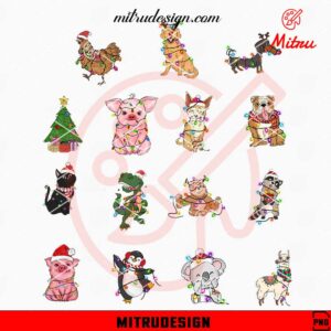 Animal Christmas Lights Bundle PNG, Dog, Cat, Pig Xmas PNG, Designs