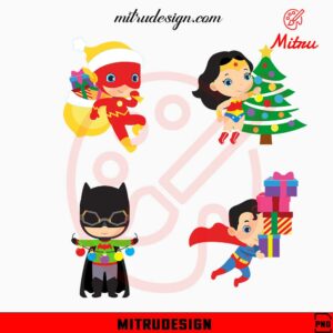 Baby DC Superhero Christmas Bundle PNG, Superman, Batman, Wonder Woman Xmas PNG