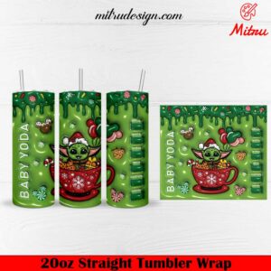 Baby Yoda Christmas Coffee Cup 3D 20oz Skinny Tumbler Wrap PNG, Digital Download