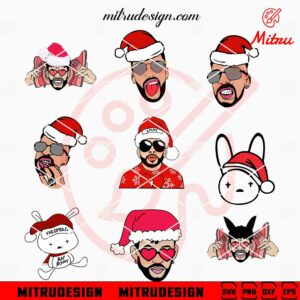 Bad Bunny Santa Hat Christmas Bundle SVG, PNG, DXF, EPS, Digital Download