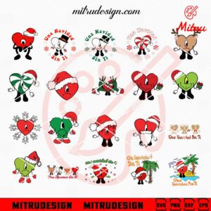 Bad Bunny Sad Heart Christmas Bundle SVG, Una Navidad Sin Ti SVG, PNG, DXF, EPS